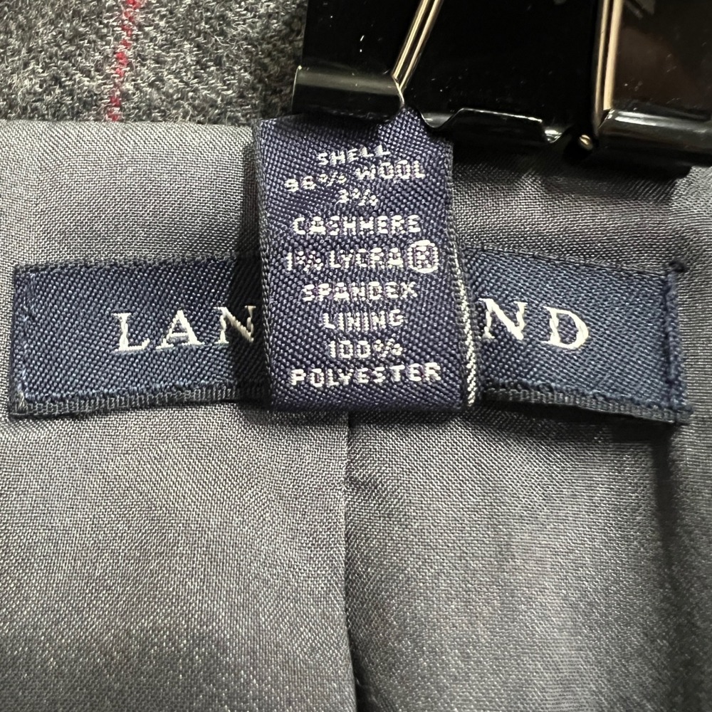 Lands' End 4P Wool Cashmere Stretch‎ Plaid Blazer Jacket Gray Career Business - Picture 4 of 7